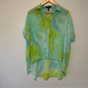 Jessica Simpson tie dye oversized high Low short sleeves semi sheer top small